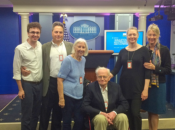 The Press Briefing Room with family on one of 30+ West Wing tours I led