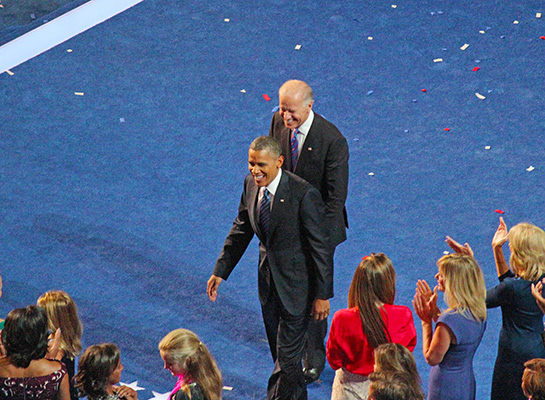 Then-President Obama and VP Biden on the last night of the DNC in 2012