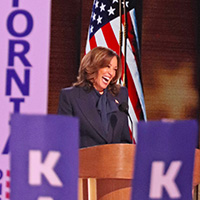 Nominee VP Harris making her acceptance speech at the DNC in 2024