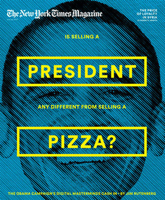 The cover of the NYT magazine in 2013, featuring an illustration of President Obama and a lead story about the AMG co-founders